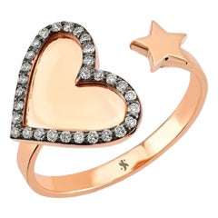 White Diamond Heart & Star Ring in 14K Rose Gold and Diamond by Selda Jewellery