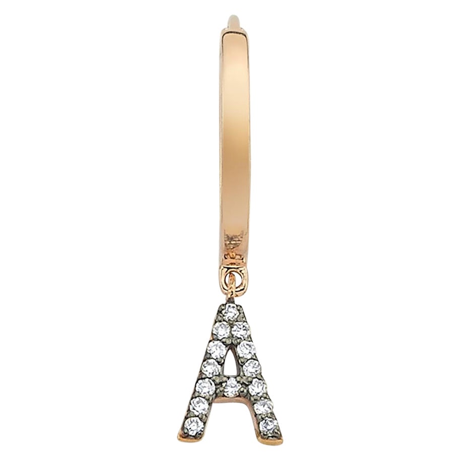 Letter A 'Single' 14k Rose Gold Earring with White Diamond For Sale