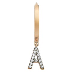 Letter A 'Single' 14k Rose Gold Earring with White Diamond