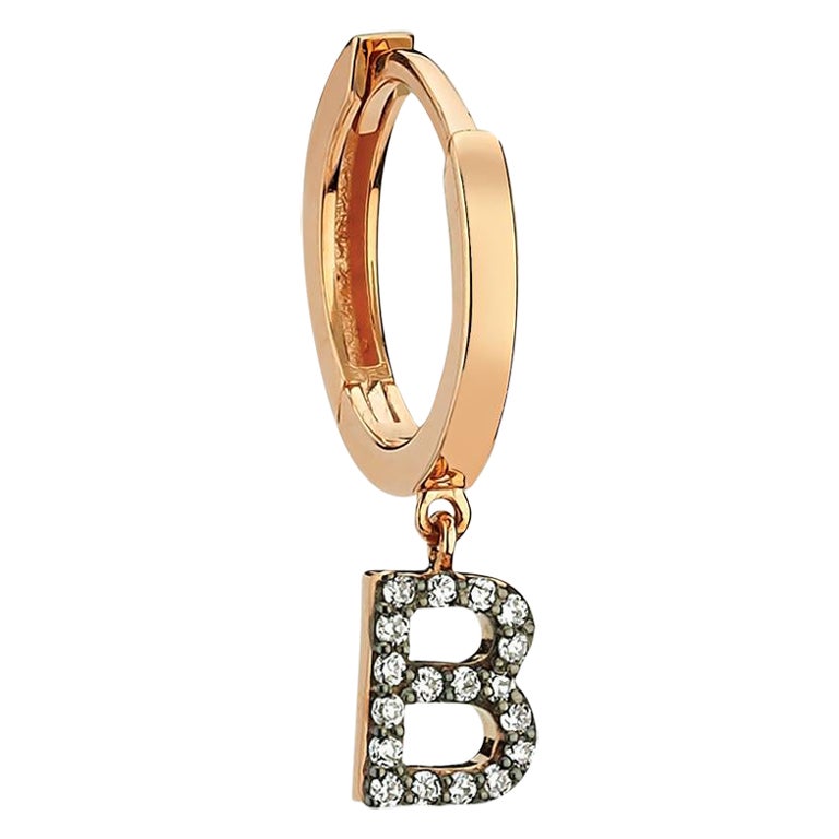 Letter B 'Single' 14k Rose Gold Earring with White Diamond For Sale