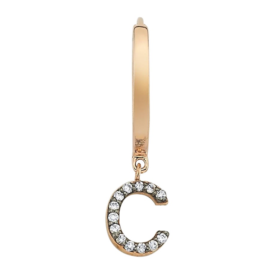 Letter C 'Single' 14k Rose Gold Earring with White Diamond For Sale