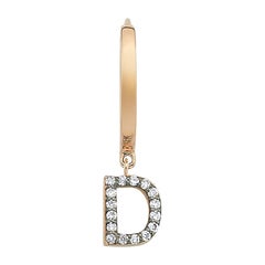 Letter D 'Single' 14k Rose Gold Earring with White Diamond