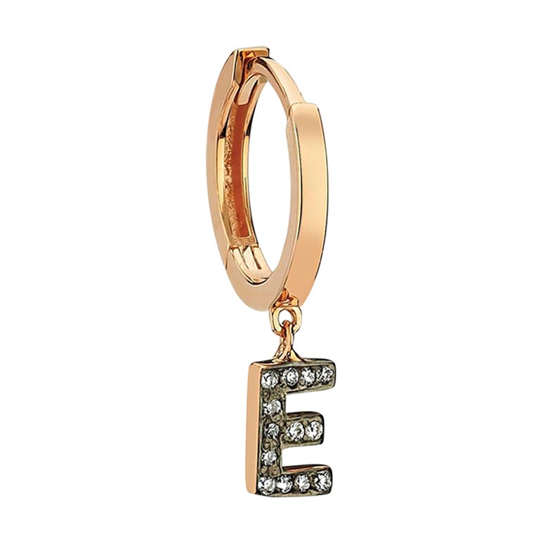 Buchstabe Letter E 'Single' 14k Roségold Ohrring mit weißem Diamant im Angebot