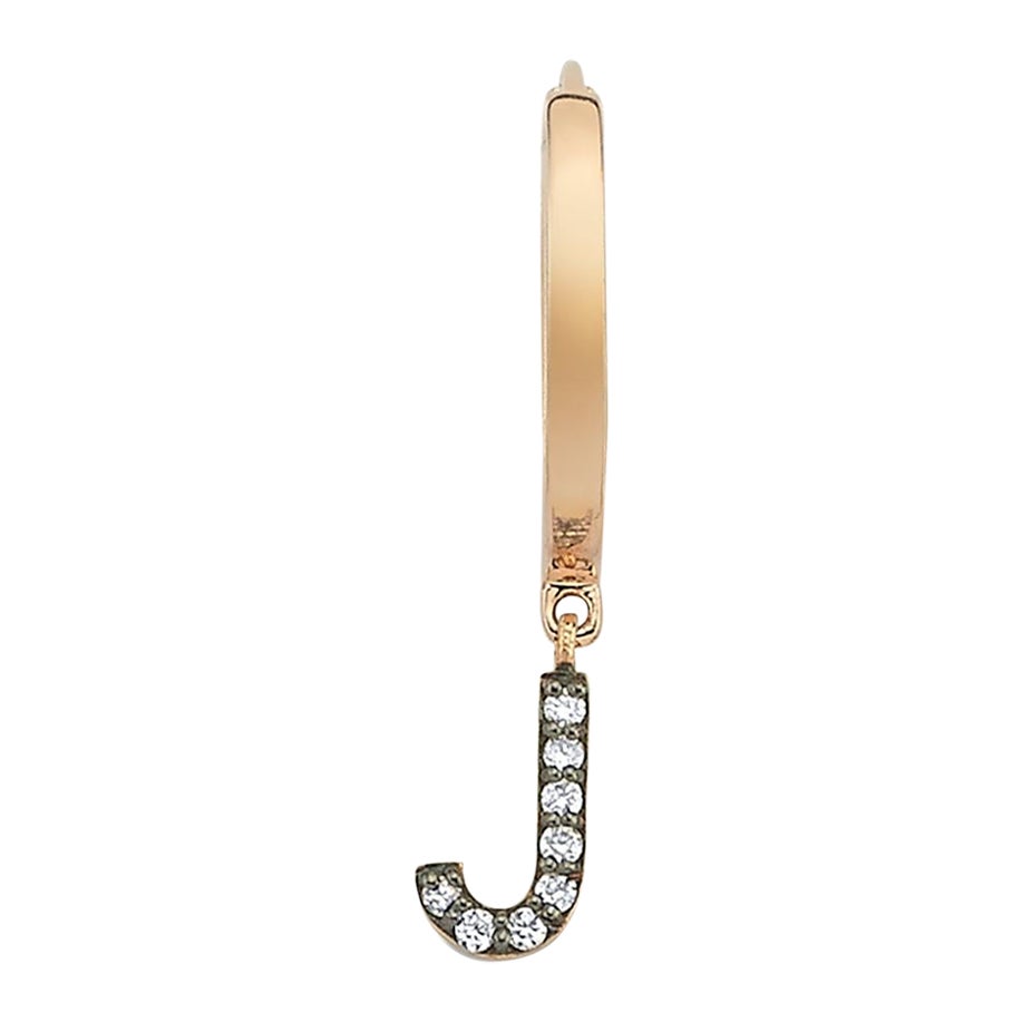 Letter J 'Single' 14k Rose Gold Earring with White Diamond For Sale