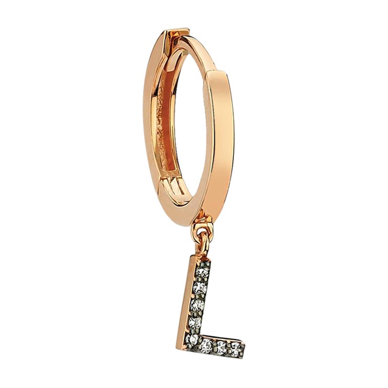 Letter L 'Single' 14k Rose Gold Earring with White Diamond For Sale