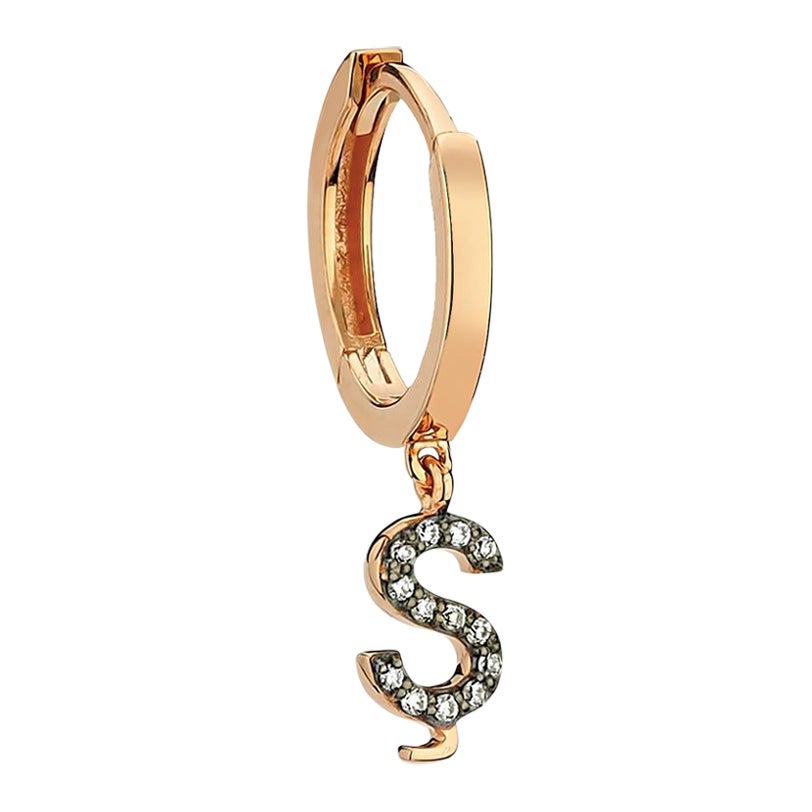 Letter Ş 'Single' 14k Rose Gold Earring with White Diamond For Sale