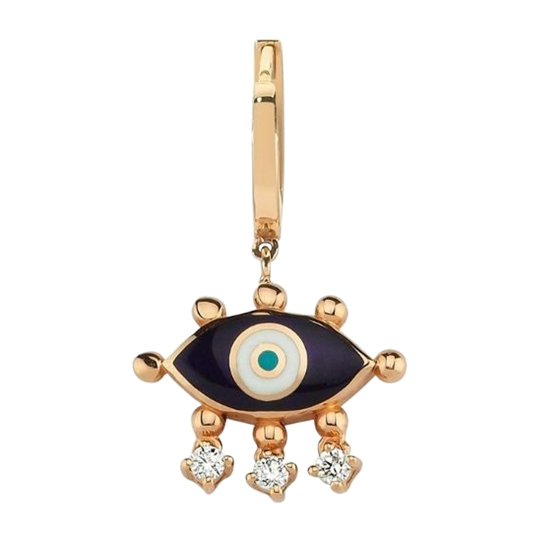 Navy Blue Evil Eye Hoop Earring 'Single' with 14k Rose Gold For Sale