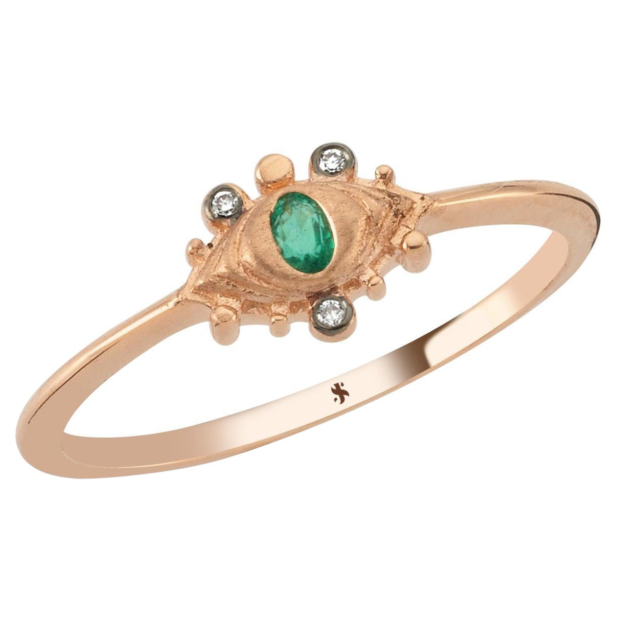 Dragon Eye Emerald Ring in 14K Rose Gold with Emerald and White Diamond by Selda