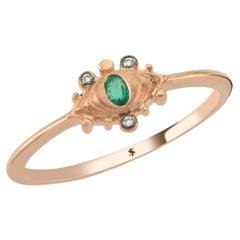 Dragon Eye Emerald Ring in 14K Rose Gold with Emerald and White Diamond by Selda