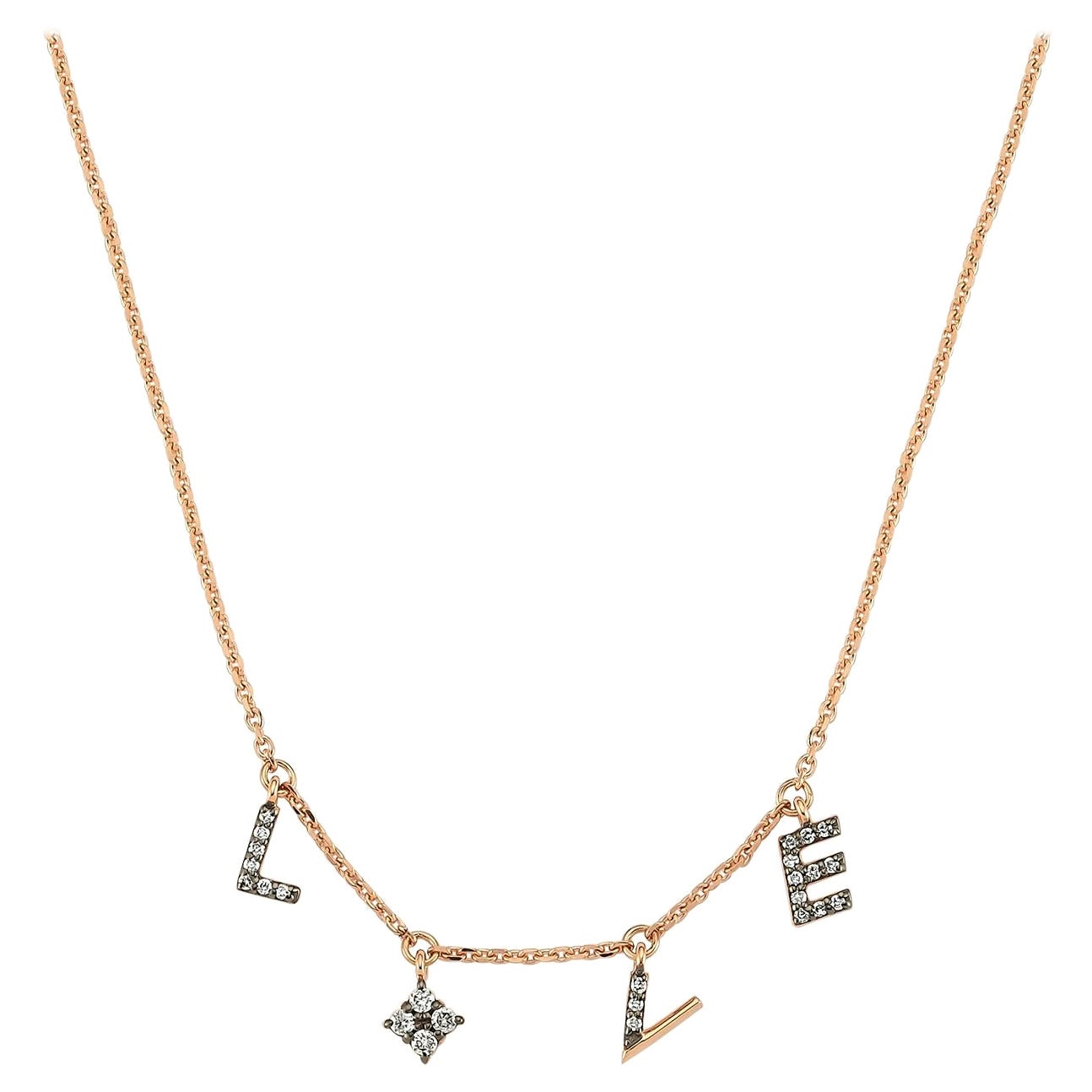 Love Necklace with White Diamond in 14k Rose Gold