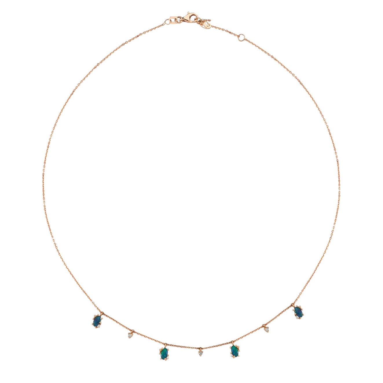 Onella Seed Necklace in 14k Rose Gold with Diamond & Opal For Sale