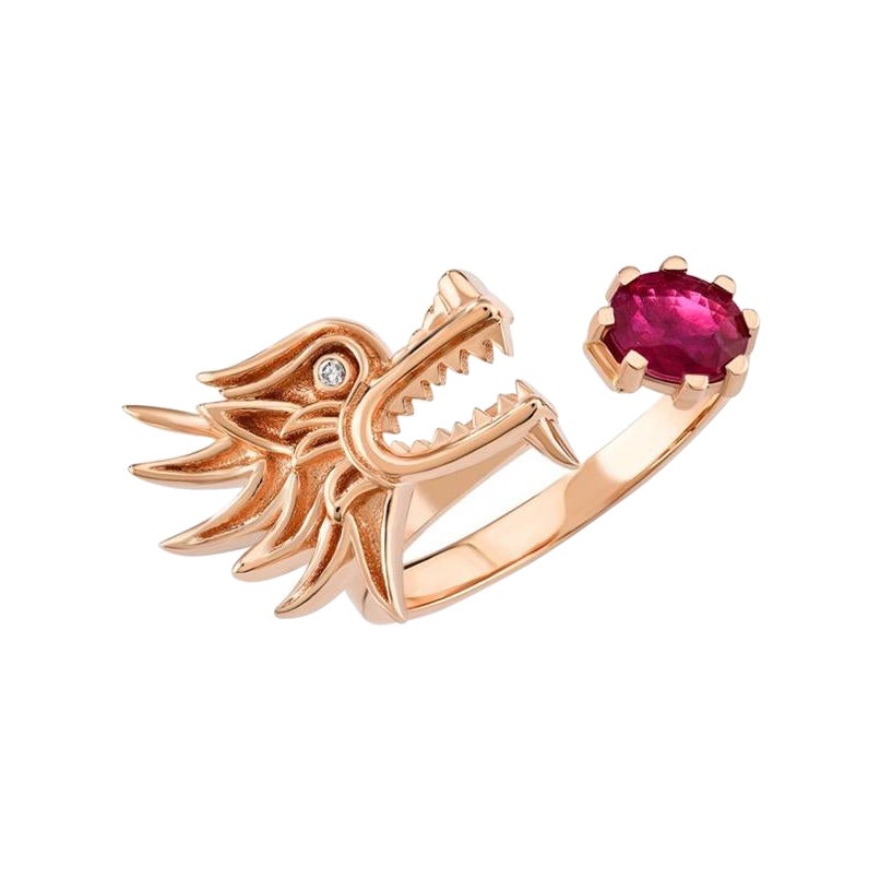 Anillo Dama Dragón de Oro Rosa con Diamante y Rubí de Selda Jewellery en venta