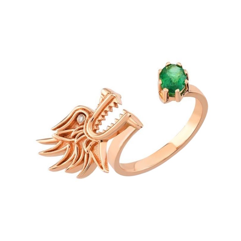 Dragon Lady Emerald Ring in Rose Gold with Diamond & Emerald by Selda Jewellery