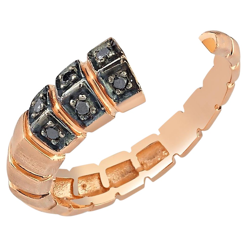 Dragon Tail Open Ring in Rose Gold with Black Diamond For Sale