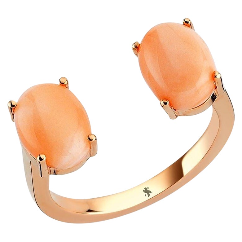 Two Coral Open Ring in Rose Gold by Selda Jewellery