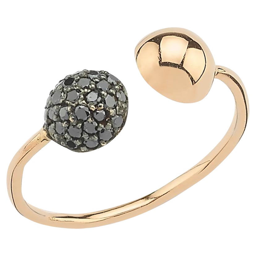 Two Balls Black Diamond Ring in Rose Gold with Black Diamond For Sale