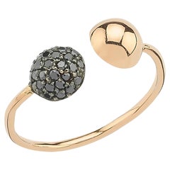 Used Two Balls Black Diamond Ring in Rose Gold with Black Diamond