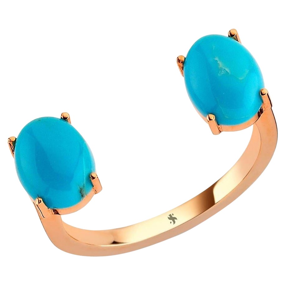 Two Turquoise Open Rings in Rose Gold with Turquoise