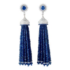 Sapphire Tassel Dangle Earrings with Diamonds Made in 18k White Gold