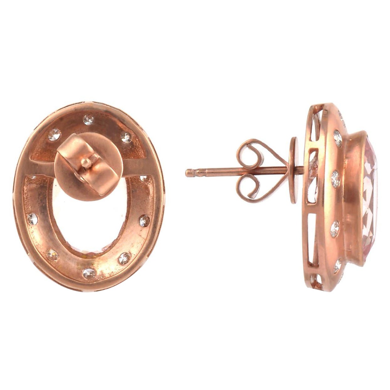 Art Nouveau Orecchino con Morganite e diamanti in oro rosa 18 carati in vendita
