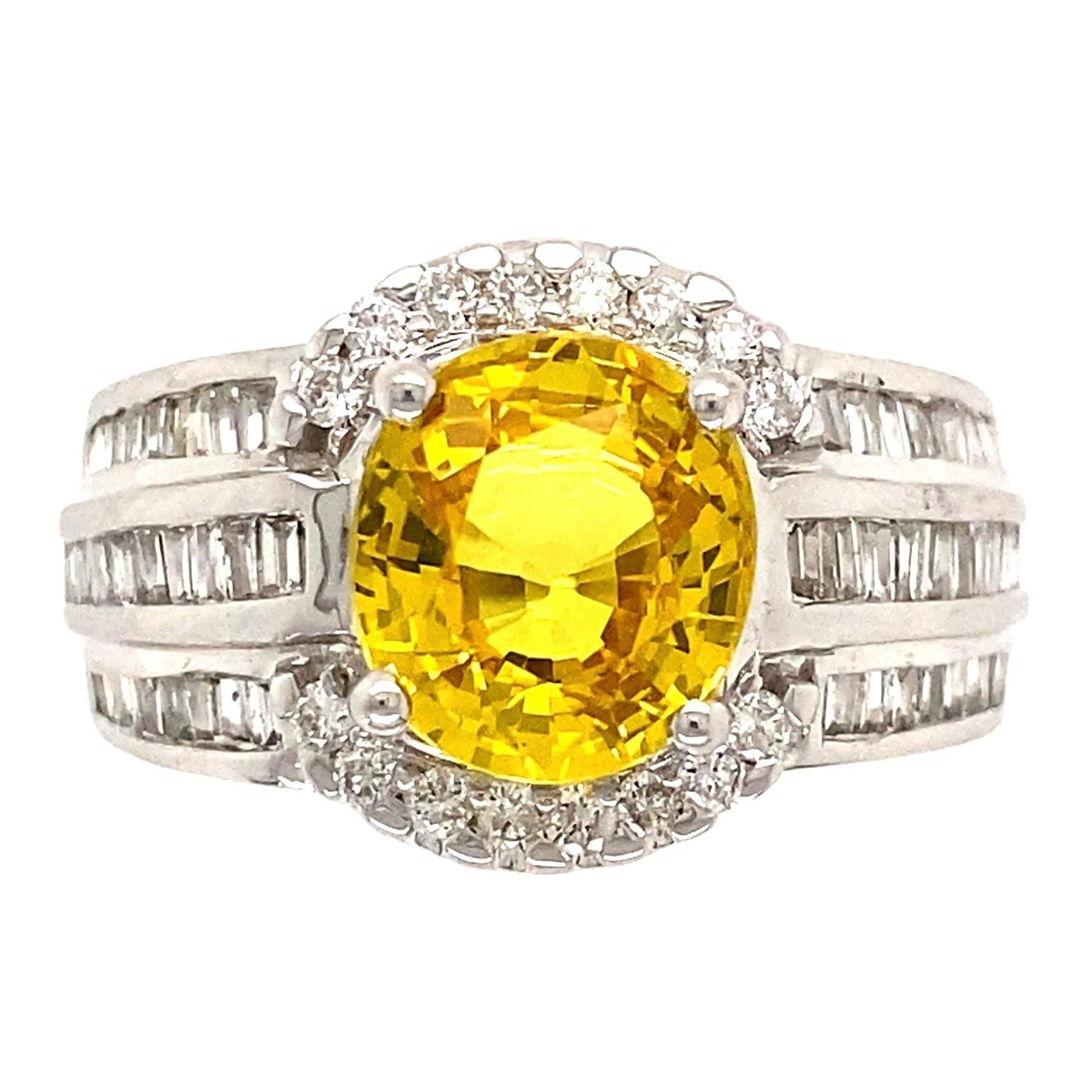 Vintage 3.5 Carat Yellow Sapphire GIA and Diamond Gold Statement Ring