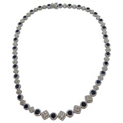 18kt White Gold 11.35ct Sapphire & 6.2 Ct Diamonds Tennis Necklace