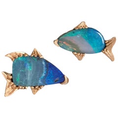 Dalben Boucles d'oreilles en or rose et opale en forme de poisson en forme de roche d'Australie