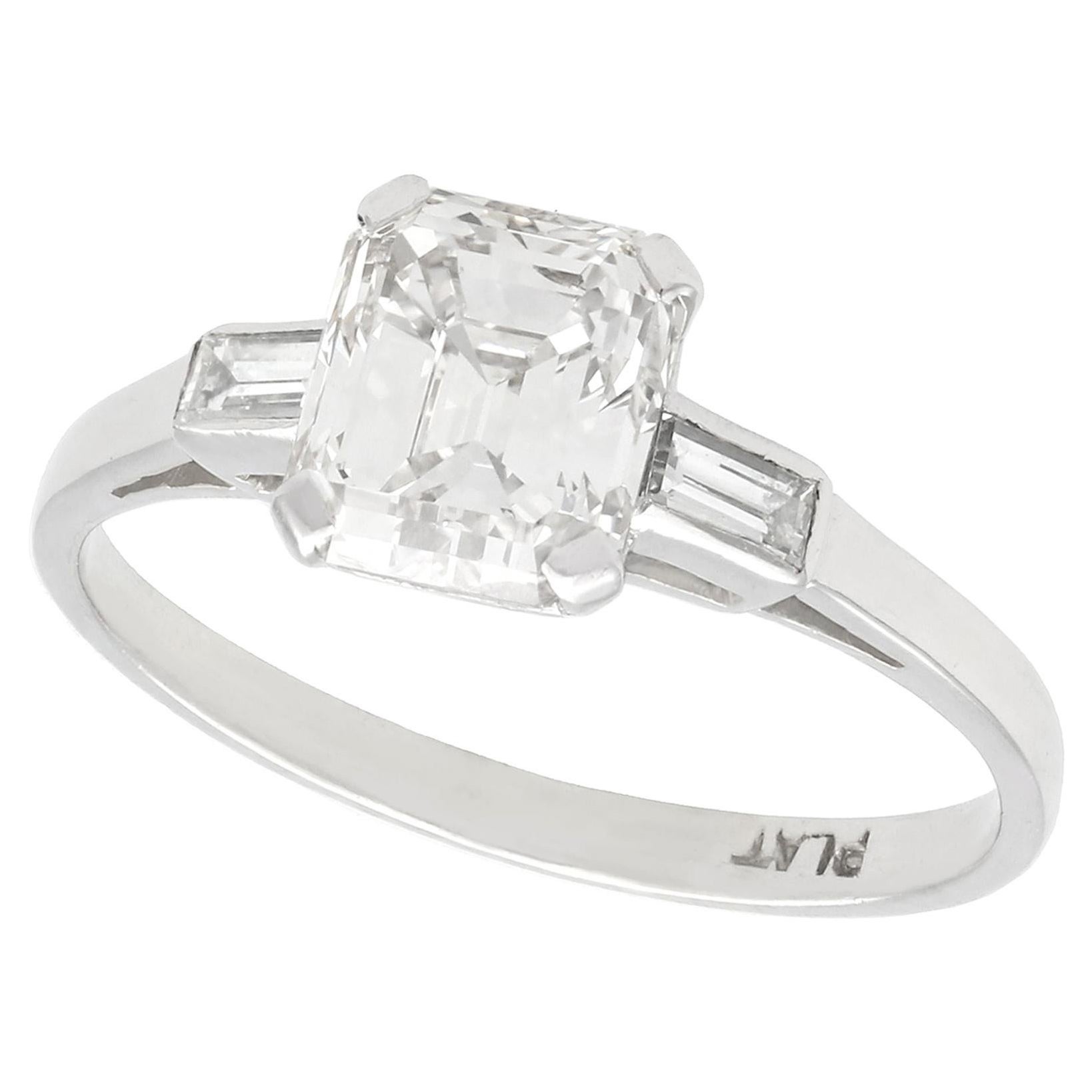 1930s Antique 1.11 Carat Emerald Cut Diamond and Platinum Solitaire Ring