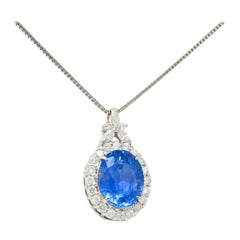 No Heat 9.05 Carats No Heat Ceylon Sapphire Diamond Platinum Cluster Necklace