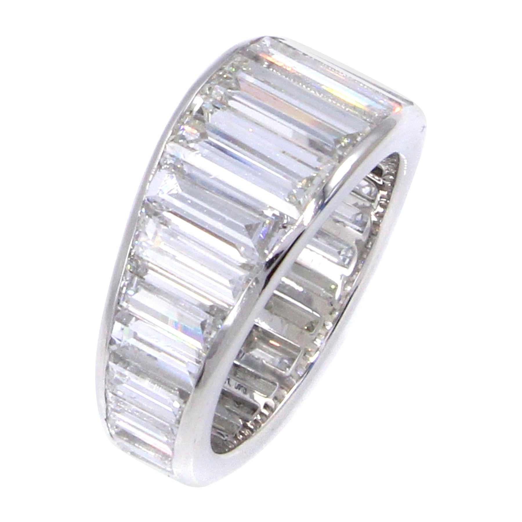 Exquisite 8.10 Carat Baguette Diamond Platinum Eternity Band For Sale