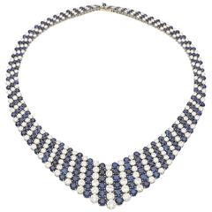 1960s Van Cleef & Arpels Magnificent Sapphire Diamond Platinum Stripe Necklace