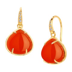 Syna Orange Chalcedony Yellow Gold Earrings with Diamonds