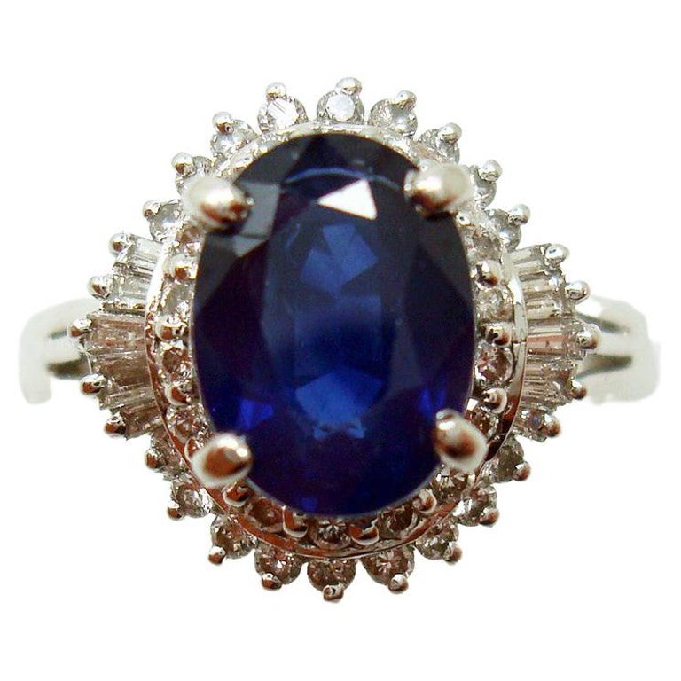 Platin Ring mit 1,42 Karat blauem Saphir und Diamant