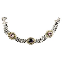 William Schraft SS/18K Filigranes rosa Topas & Amethyst Doppelgewebe-Armband