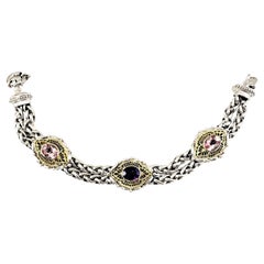 Vintage William Schraft SS/18K Filigree Pink Topaz & Amethyst Double Weave Bracelet