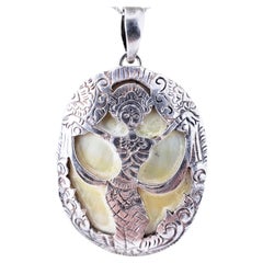 Retro Siam Sterling Silver Overlay Shell Dancing Goddess Pendant