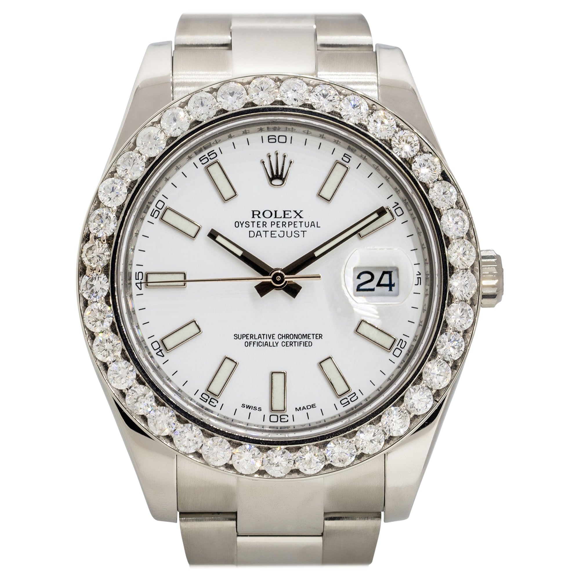 Rolex 116300 Datejust II Stainless Steel White Dial Diamond Watch