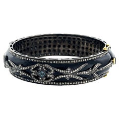 Navy Blue Enamel Bangle with Pave Diamonds Made in 18k Gold & Silver