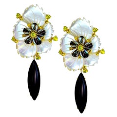 Alex Soldier Sapphire Onyx Carved Mother of Pearl Gold Convertible Earrings