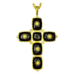 Alex Soldier Gold Cross Sapphire Diamond Obsidian Necklace Pendant One of a Kind