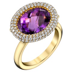 18 Karat Yellow Gold Amethyst Diamond Ring