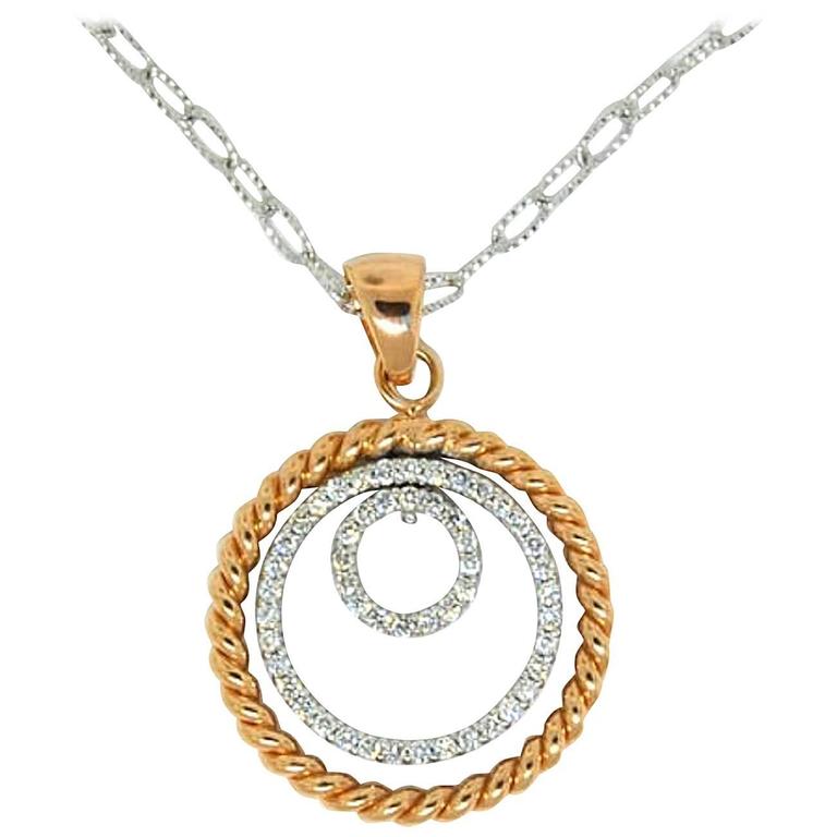 Diamond Gold 3 Row Circle Necklace For Sale