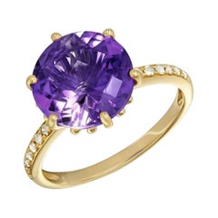 Modern Statement Diamond Amethyst Yellow Gold Ring for Her