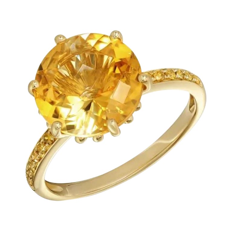 Statement Precious Diamond Citrine Yellow Gold Ring for Her For Sale