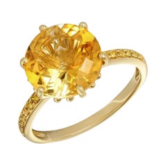 Statement Precious Diamond Citrine Yellow Gold Ring for Her