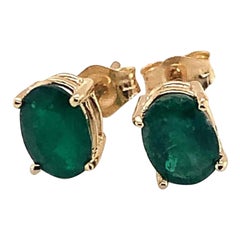 Retro Natural Emerald Earrings 14k Yellow Gold 1.5 TCW Certified