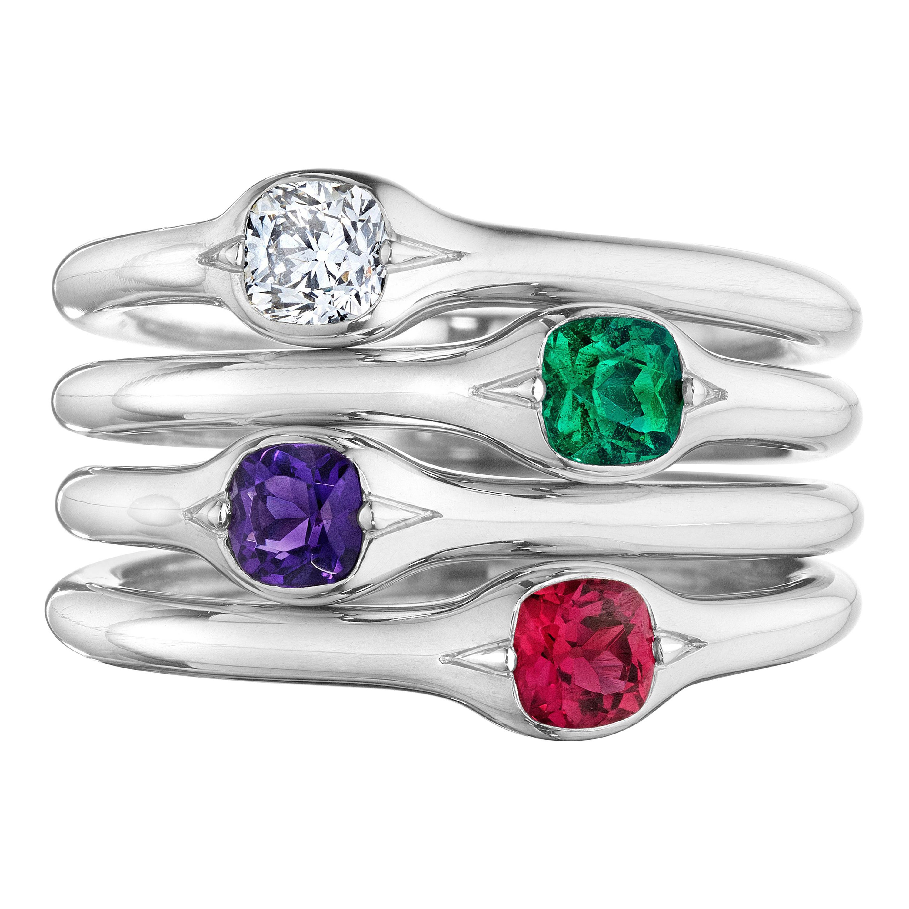 Siegelson Diamond Gemstone Platinum “Dear” Acrostic Stacking Rings For Sale