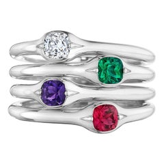 Siegelson Diamond Gemstone Platinum “Dear” Acrostic Stacking Rings
