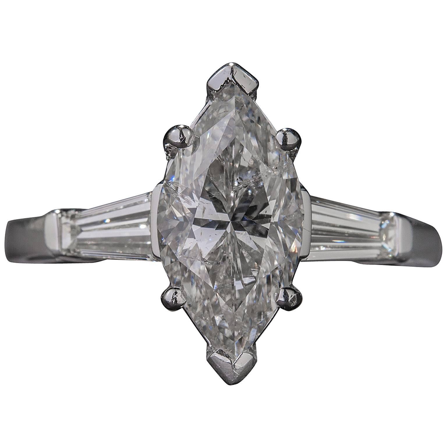 1.84 Carat Marquise Cut Diamond Platinum Ring For Sale