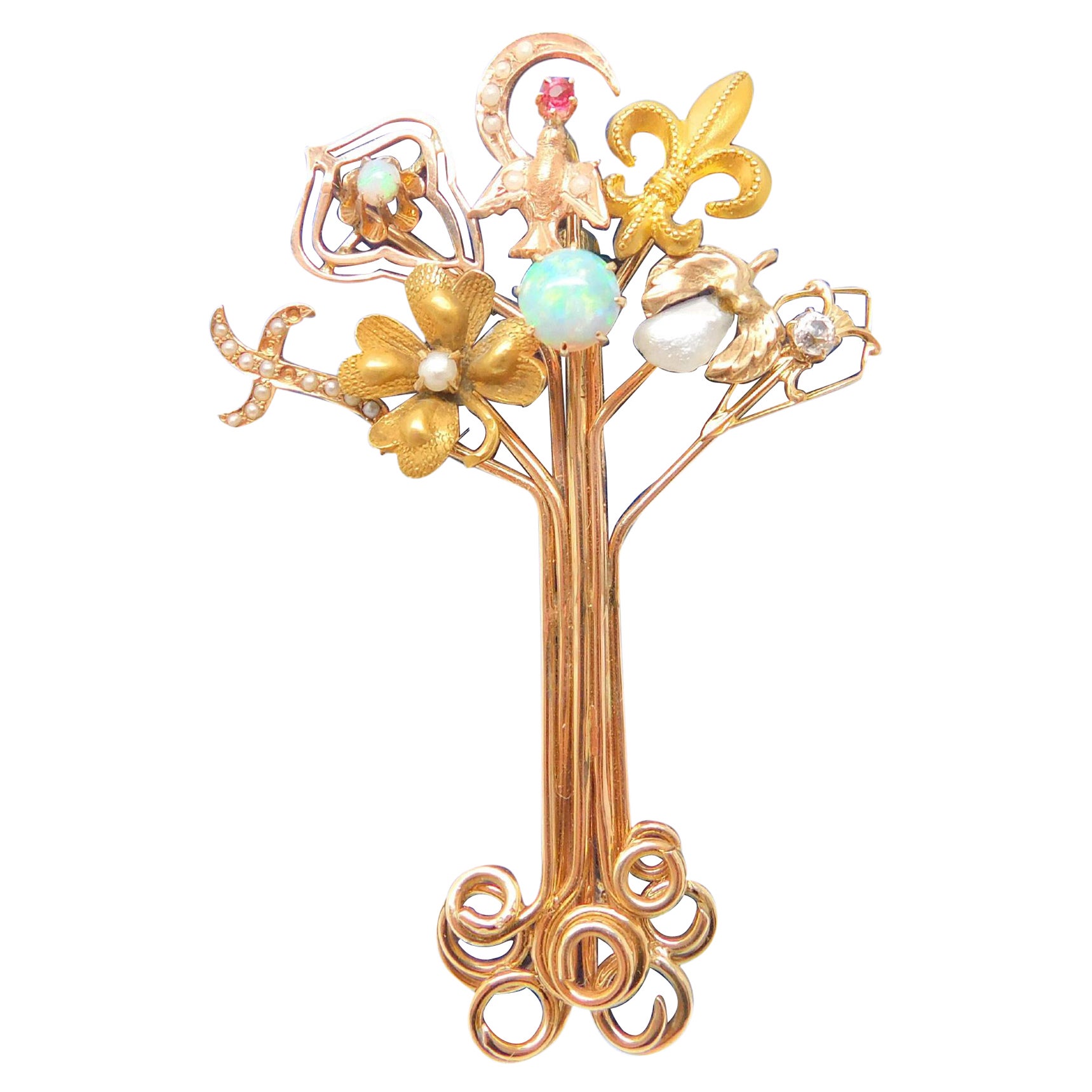 14K Victorian Stick Pin Collection Tree Brooch